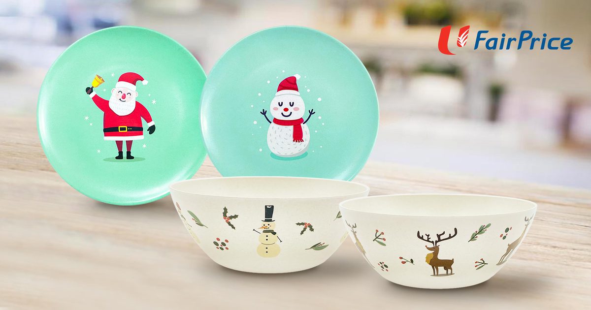 NTUC Fairprice Christmas Bamboo Fibre Plate and Bowl