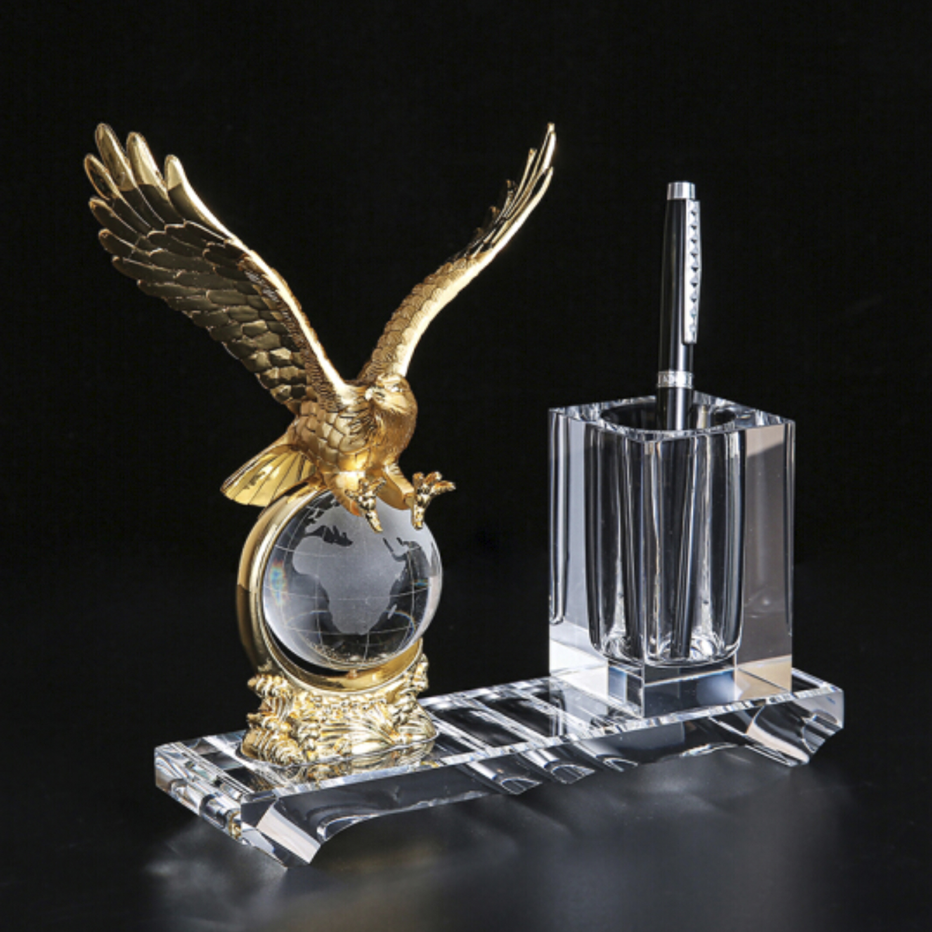 Golden Crystal Globe Pen Holder