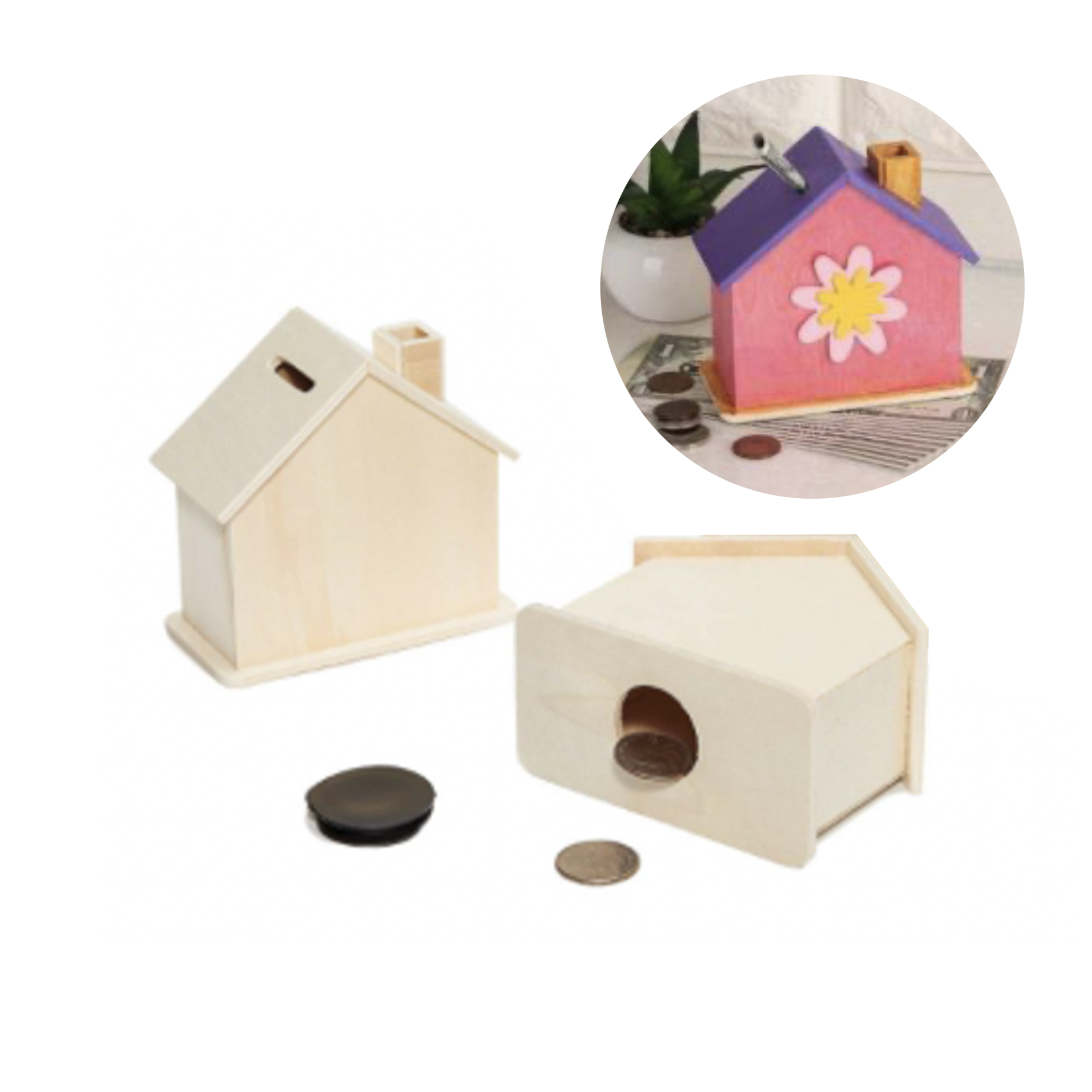 DIY Craft and Paint House Shaped Wooden Coin Bank