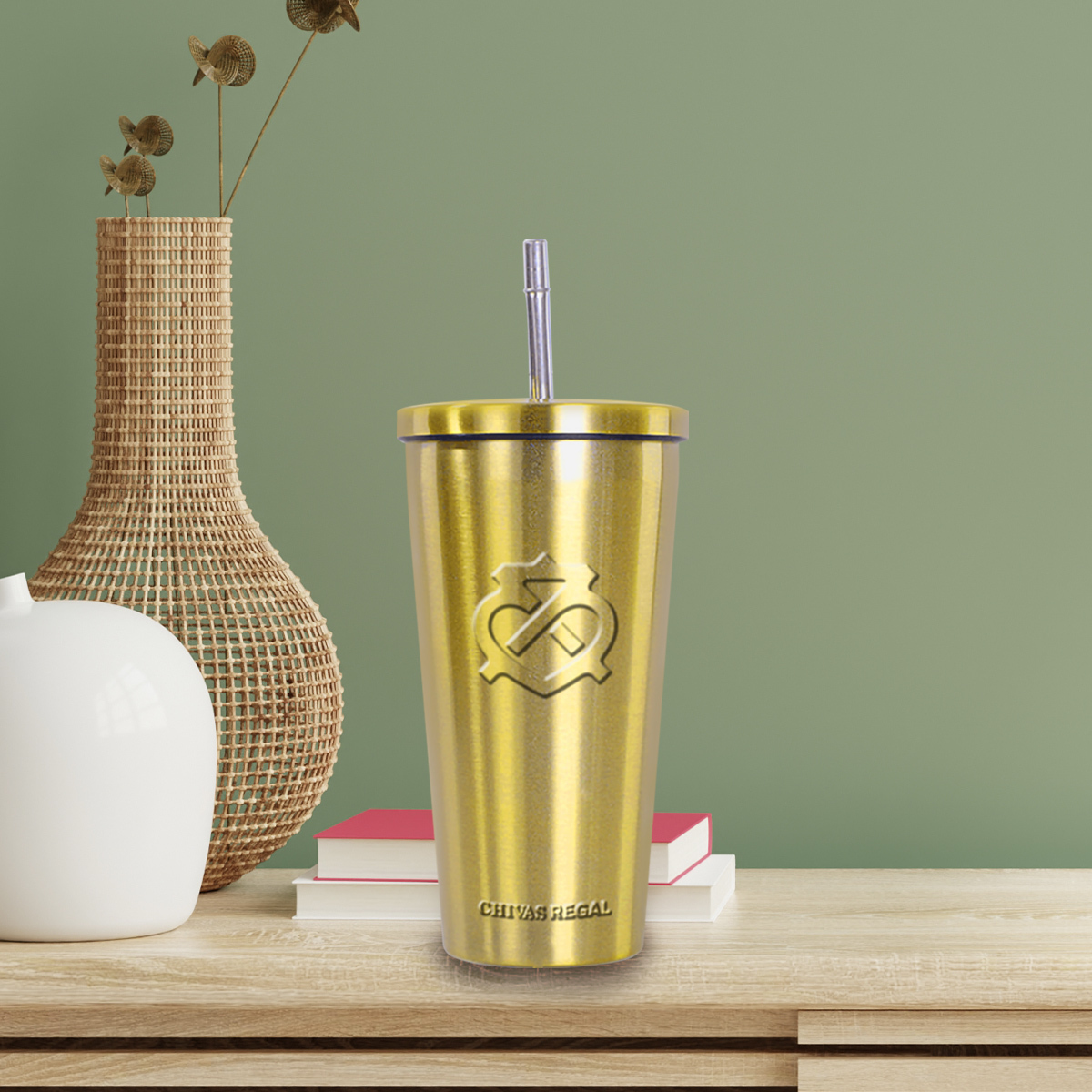 Embossed Logo Tumbler with Straw