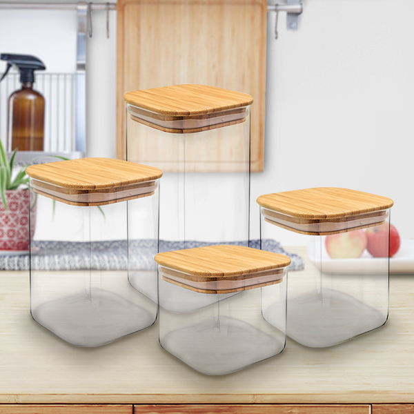Square Glass Container with Wooden Lid