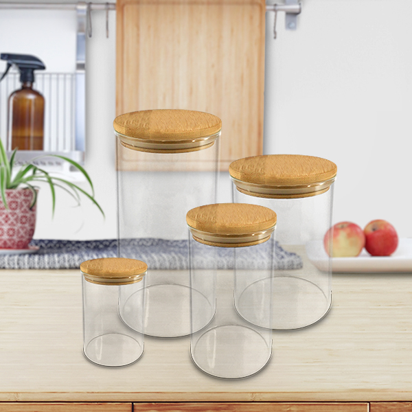 Cylinder Glass Container with Wooden Lid