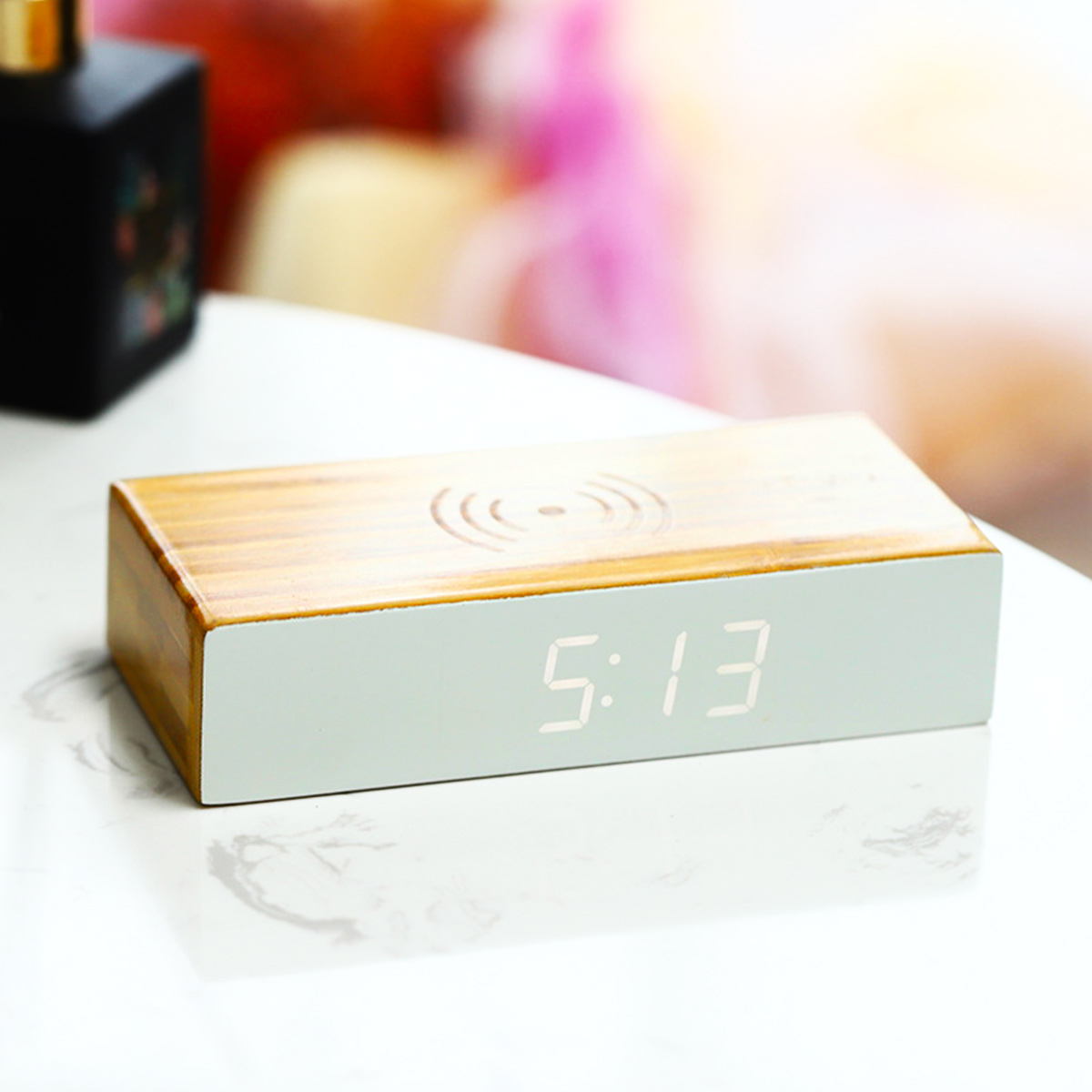 Bamboo Alarm Clock with Wireless Charger