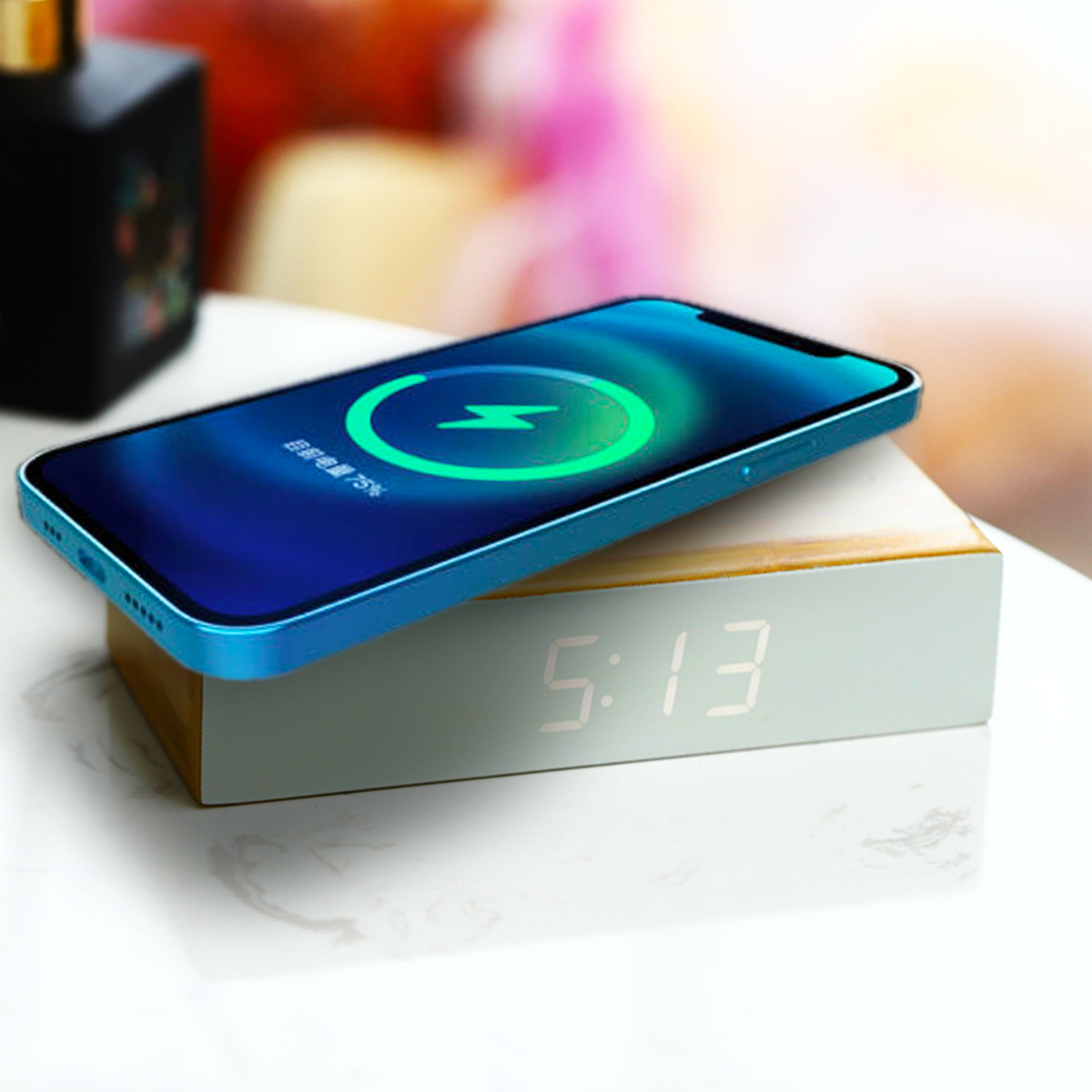 Bamboo Alarm Clock with Wireless Charger