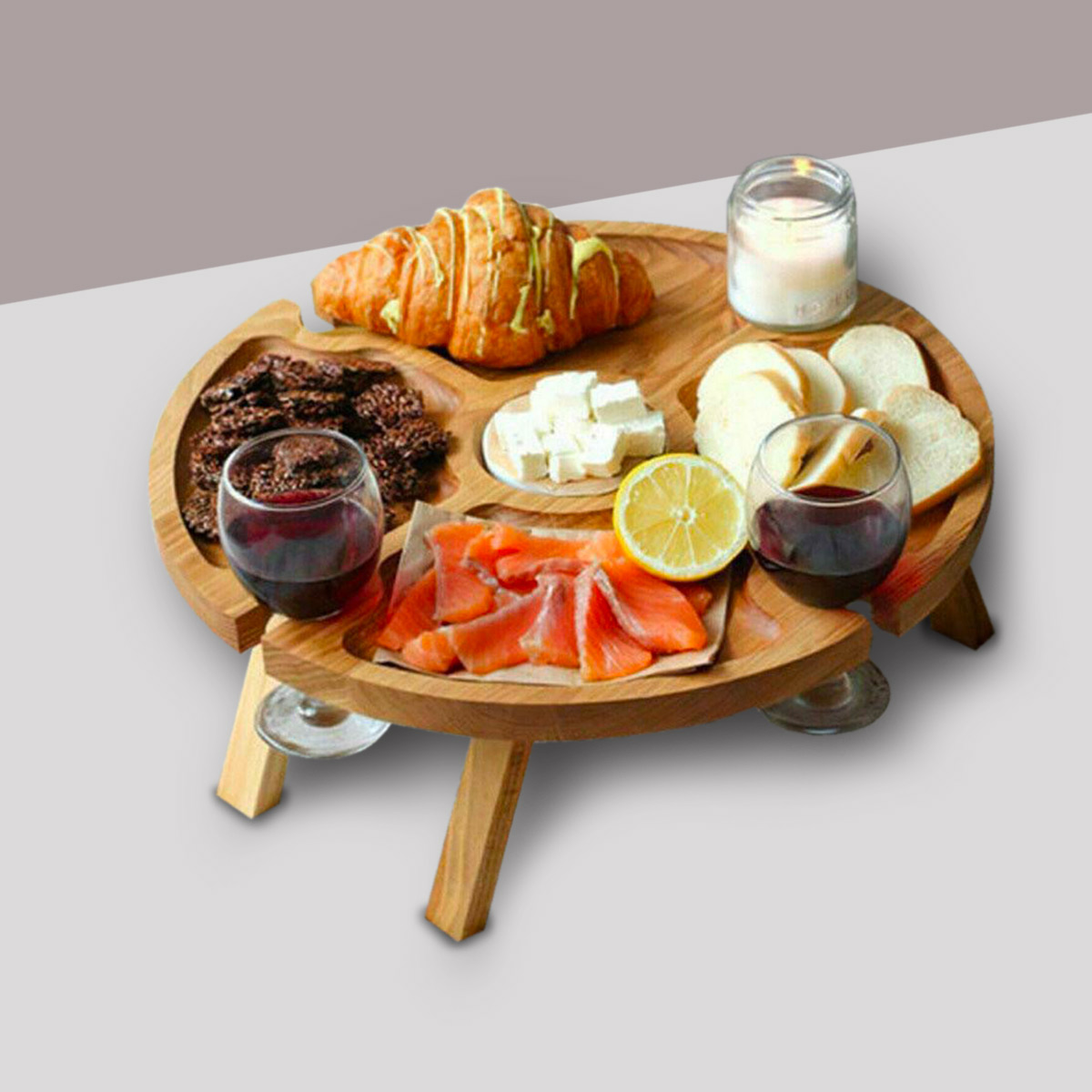 Bamboo Portable Wine Cheese Table