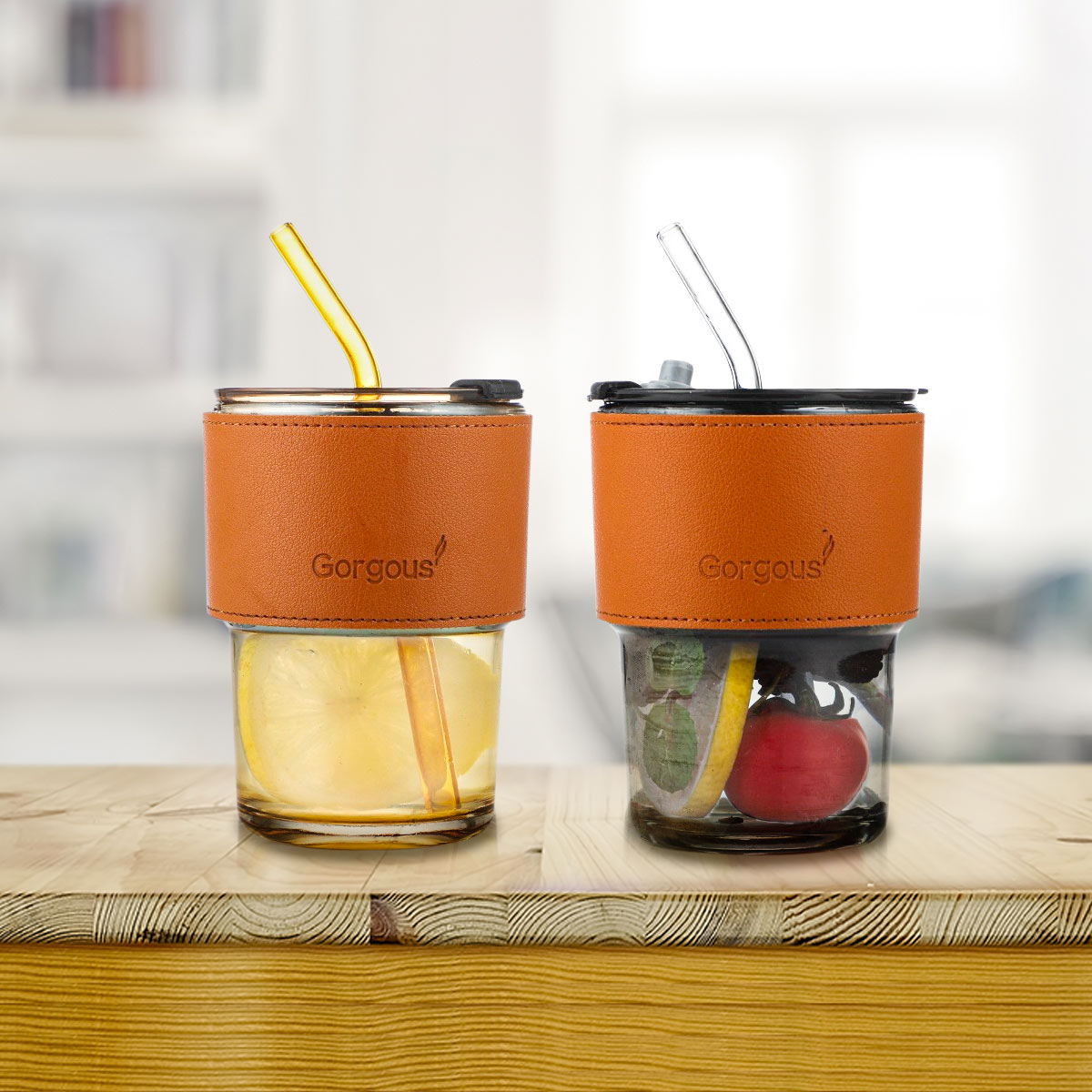 On-the-go Glass Cup with Leather Holder
