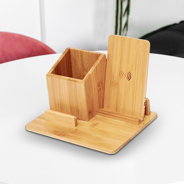 Bamboo Wireless Charger with Pen Holder