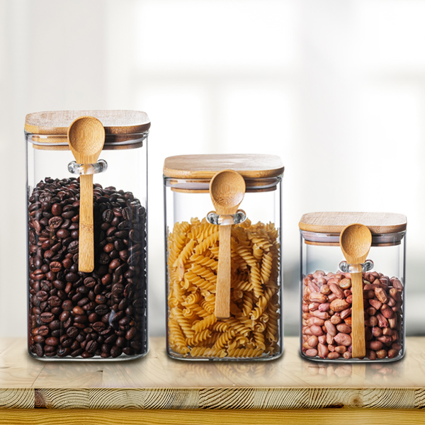 Square Glass Jar with Spoon 