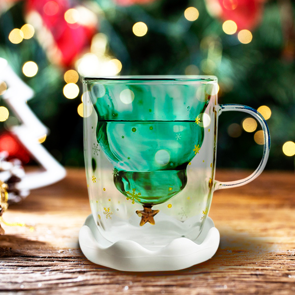 Christmas Tree Double Wall Glass Mug