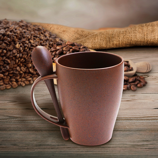 Biodegradable Coffee Mug with Spoon Made from Coffee Grounds
