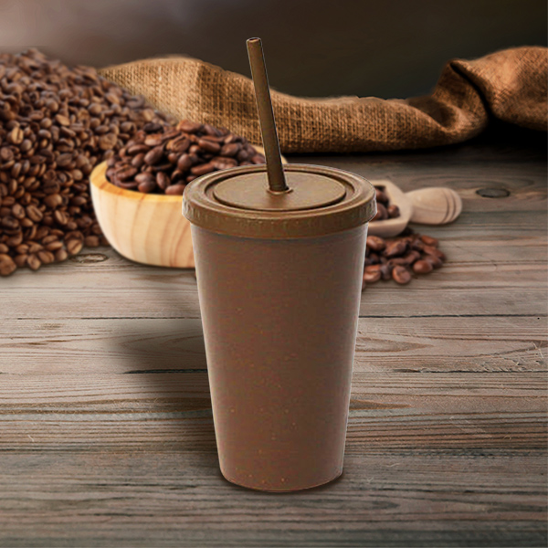 Biodegradable Tumbler with Straw Made from Coffee Grounds