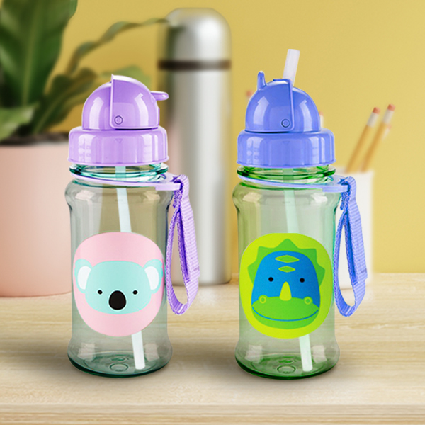 Cartoon Character Water Bottle with Straw
