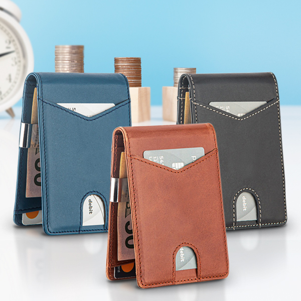 Waterborne PU Leather Money Clip Wallet and Card Holder