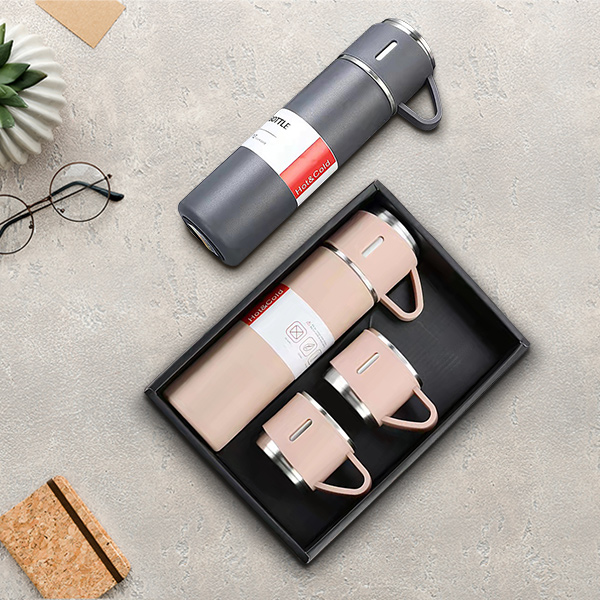 Thermal Flask and Mugs Gift Set