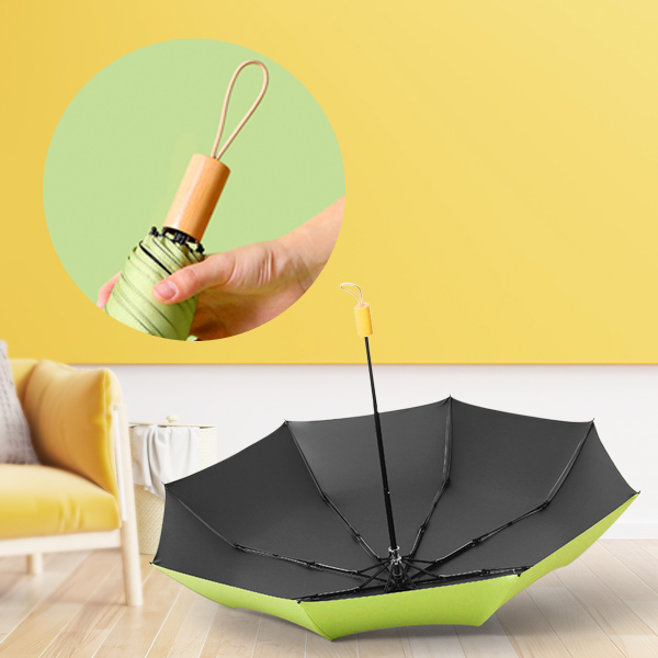Retro 3-Fold Travel Umbrella with Wooden Handle
