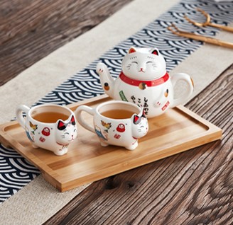 Fortune Cat Ceramic Teapot Set