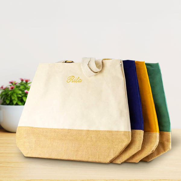 Big Trendy Cotton Grocery Bag with Jute Base